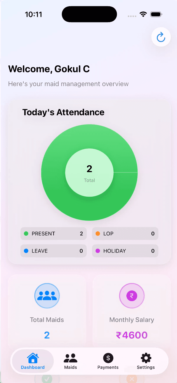 MaidCircle Dashboard - Complete app interface