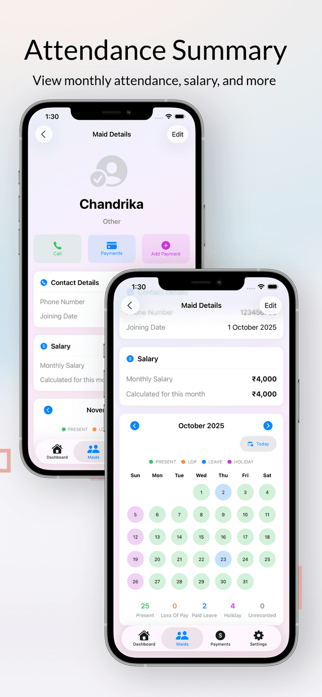 MaidCircle Monthly Attendance - Comprehensive attendance reports